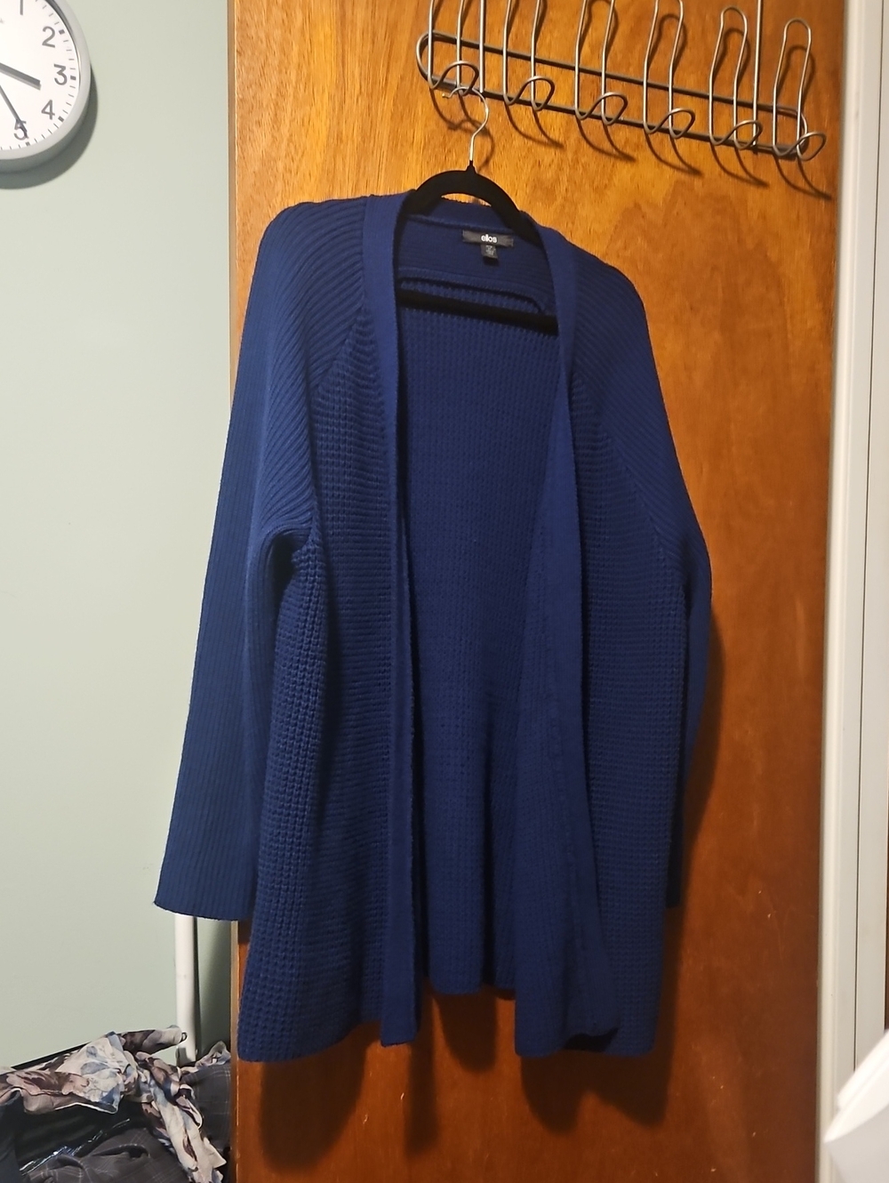 Ellos Open-Front Ribbed Cardigan - Deep Navy Blue